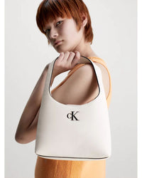 Calvin Klein - Minimal Monogram Shoulder Bag in White - Front View