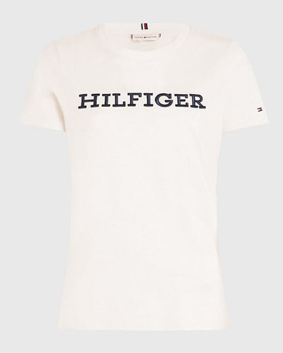 Tommy Hilfiger - Regular Monotype EMB Crewneck SS Top in Off White - Full View