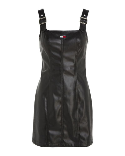 Tommy Jeans - Buckle Pleather Mini Dress in Black - Front View