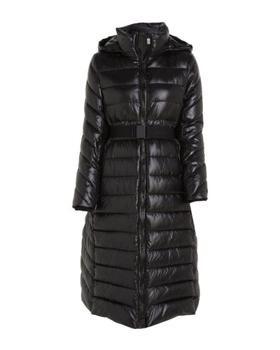 Calvin Klein - Essential Belted Padded Lightweight Maxi Coat in Black - Front View