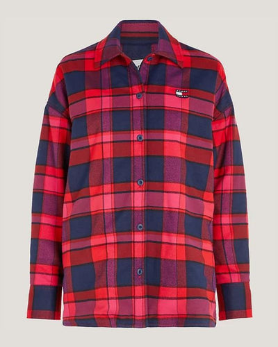 Tommy Jeans - Oversized Check Overshirt in Red - Full View