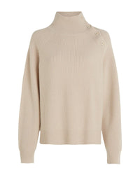 Calvin Klein - Recycled Wool Button Mock Neck Top in Sand - Front View