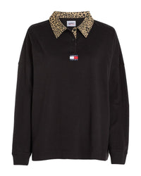 Tommy Jeans - Overload Leopard Collar Rugby Top in Black - Full View