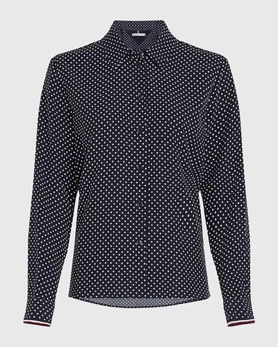 Tommy Hilfiger - Polkadot Regular Fleur Shirt in Navy - Full View