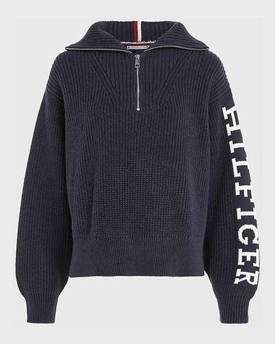 Tommy Hilfiger - Placed Hilfiger 1/2 Zip Sweater in Navy - Full View