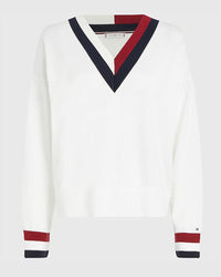 Tommy Hilfiger - GS CO V-Neckline Sweater in Ecru - Full View