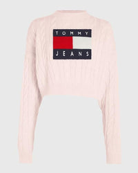 Tommy Jeans - Boxy Centre Flag Sweater in Baby Pink - Full View