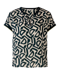 Oui - Short Sleeve Blouse in Green - Full View