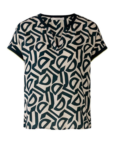 Oui - Short Sleeve Blouse in Green - Full View