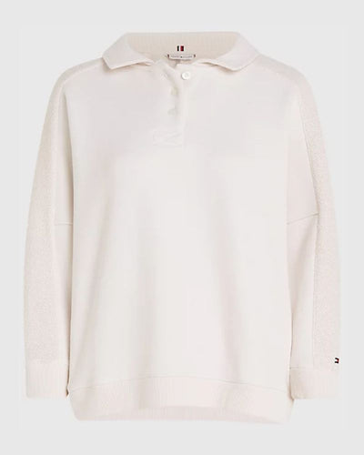 Tommy Hilfiger - Relaxed Texture Patch Polo Sweatshirt in Off White - Full View