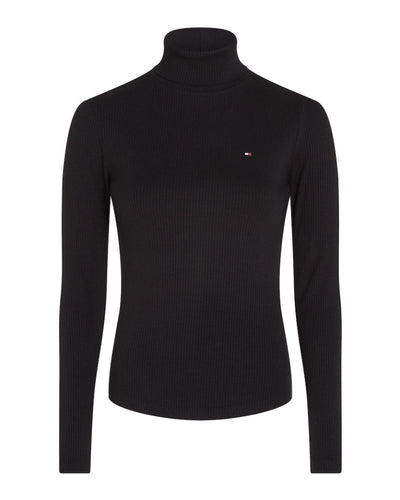Tommy Hilfiger - Slim 5x2 Rib Roll-Neck Top in Black - Front View