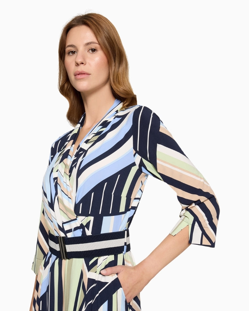 Betty Barclay blue green graphic midi dress waist tie detail