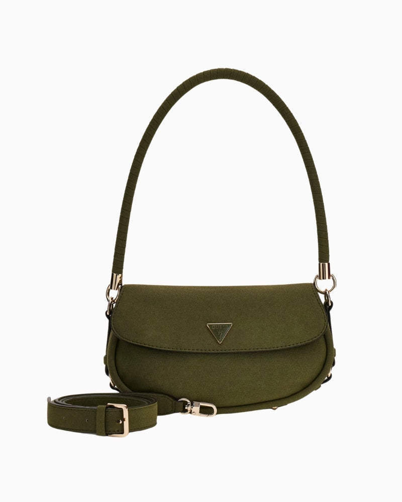 GUESS Danya Suede Shoulder Bag in Green with strap Multi front view