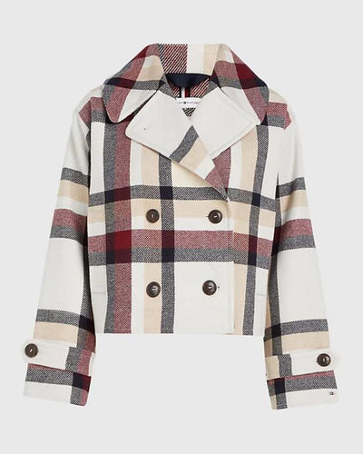 Tommy Women - Wool Blend Check Peacoat in Check - Full View