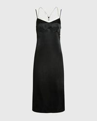 Calvin Klein - Zipped Back Midi Slip Dress in Black - Full View