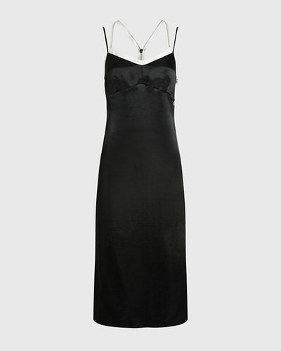 Calvin Klein - Zipped Back Midi Slip Dress in Black - Full View