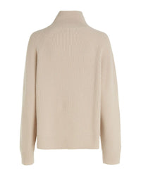 Calvin Klein - Recycled Wool Button Mock Neck Top in Sand - Back View
