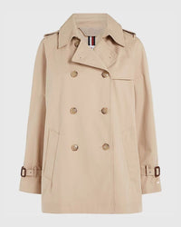 Tommy Hilfiger - Peached Cotton Short Trench Coat in Beige - Full View