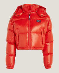 Tommy Jeans - Crop Alaska Puffer Jacket in Red - Full View