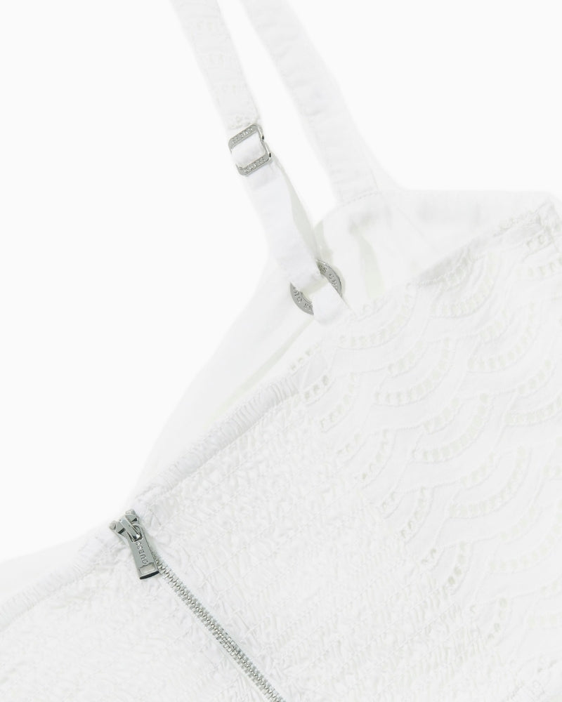 GUESS Eyelets Top in White fabric eyelet strap detail