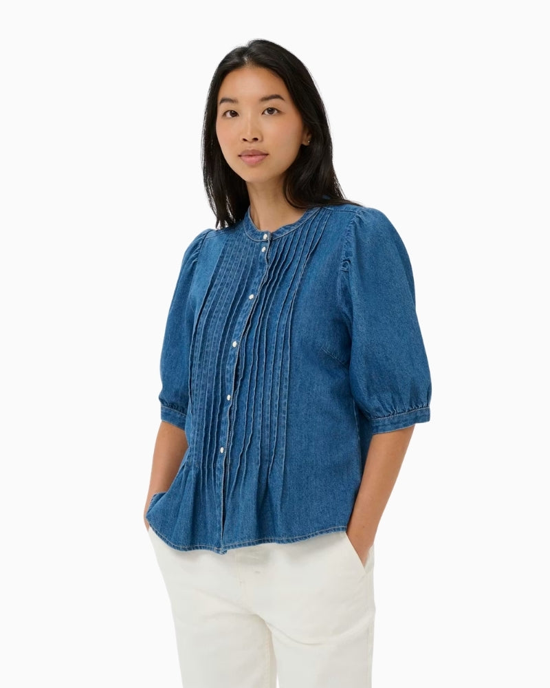 Part Two AlesiaPW denim shirt medium blue front view