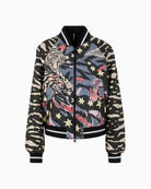 Marc Cain blouson jacket with comic print black flat lay view – Áines Boutique