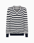 Olsen Wave Ajour Knit Sweater navy and off white front view
