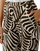 Oui printed viscose trousers dark brown off-white print detail with pocket