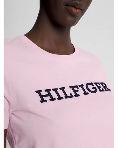 Tommy Hilfiger - Regular Monotype EMB Crewneck SS Top in Baby Pink - Close View