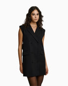 Front view of Access sleeveless blazer dress with double-breasted closure