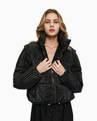 Front view of Access short puffer jacket with high neck in black