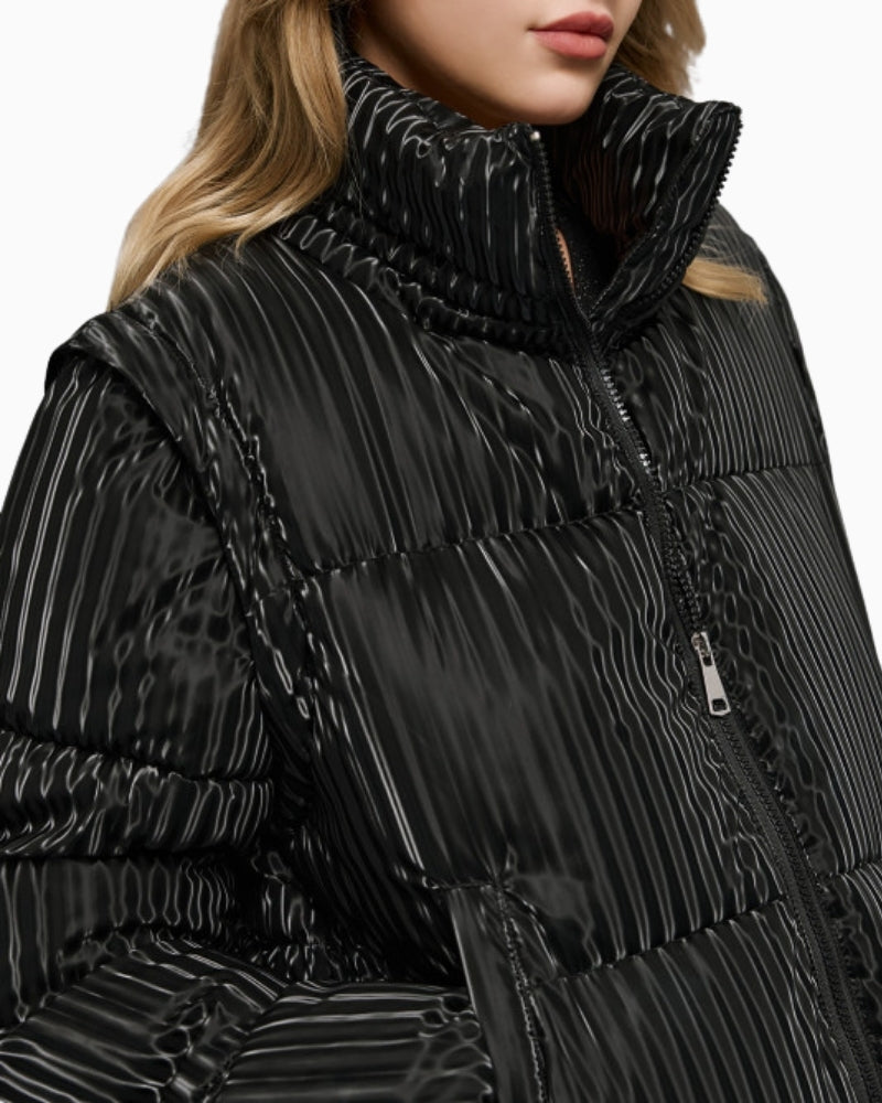 Close-up of zip-off sleeve and elasticated cuff detail