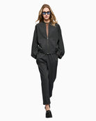 Full look with model wearing Dark Grey Bomber Jacket by Access with matching pants