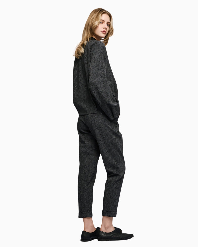 Back view of Dark Grey Bomber Jacket with bomber-style hem and smooth finish