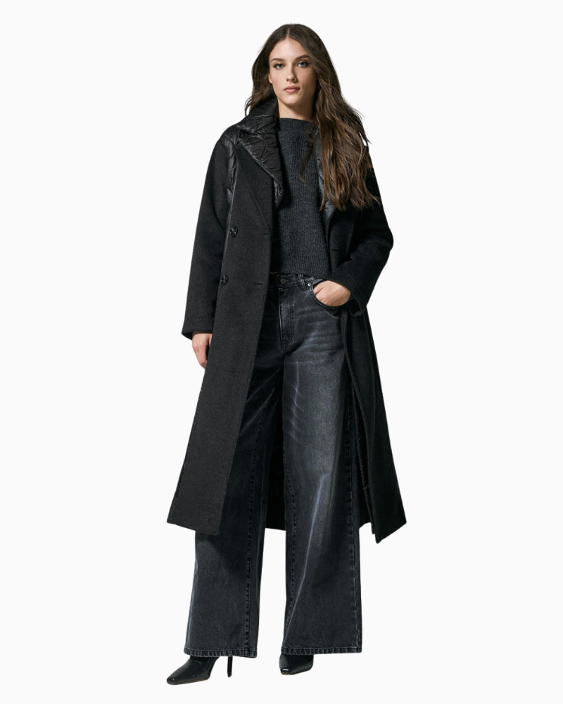 Front view of Access Fashion quilted coat showing double-breasted buttons