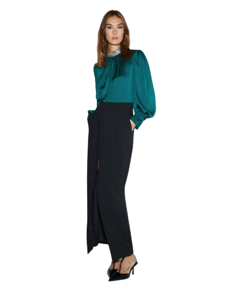 Model wearing Access Fashion Shimmery Blouse paired with long skirt