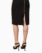 Zipper closure details of bottom of dress of Access Pencil Dress in Black