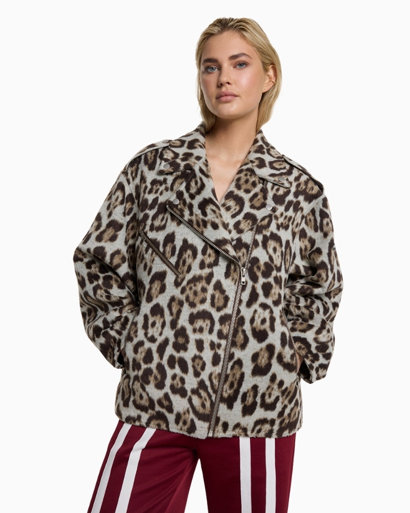 Front view of Alix jaguar jacket with zip closure and front pockets