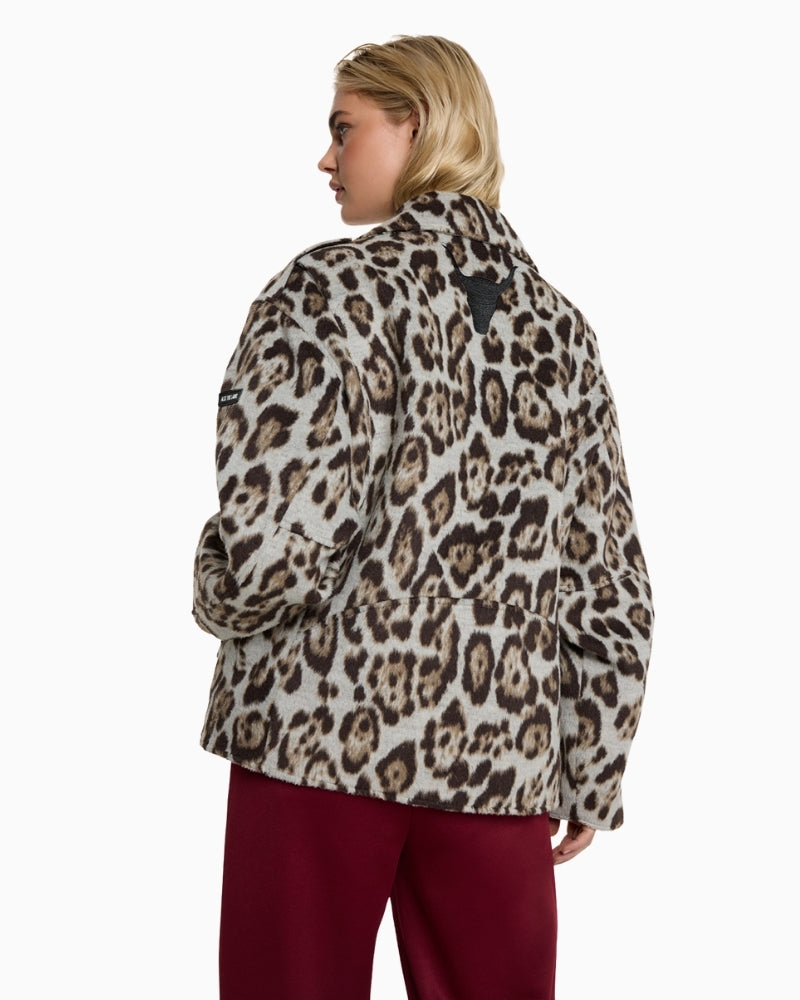 Back view of Alix animal print jacket with bull embroidery detail