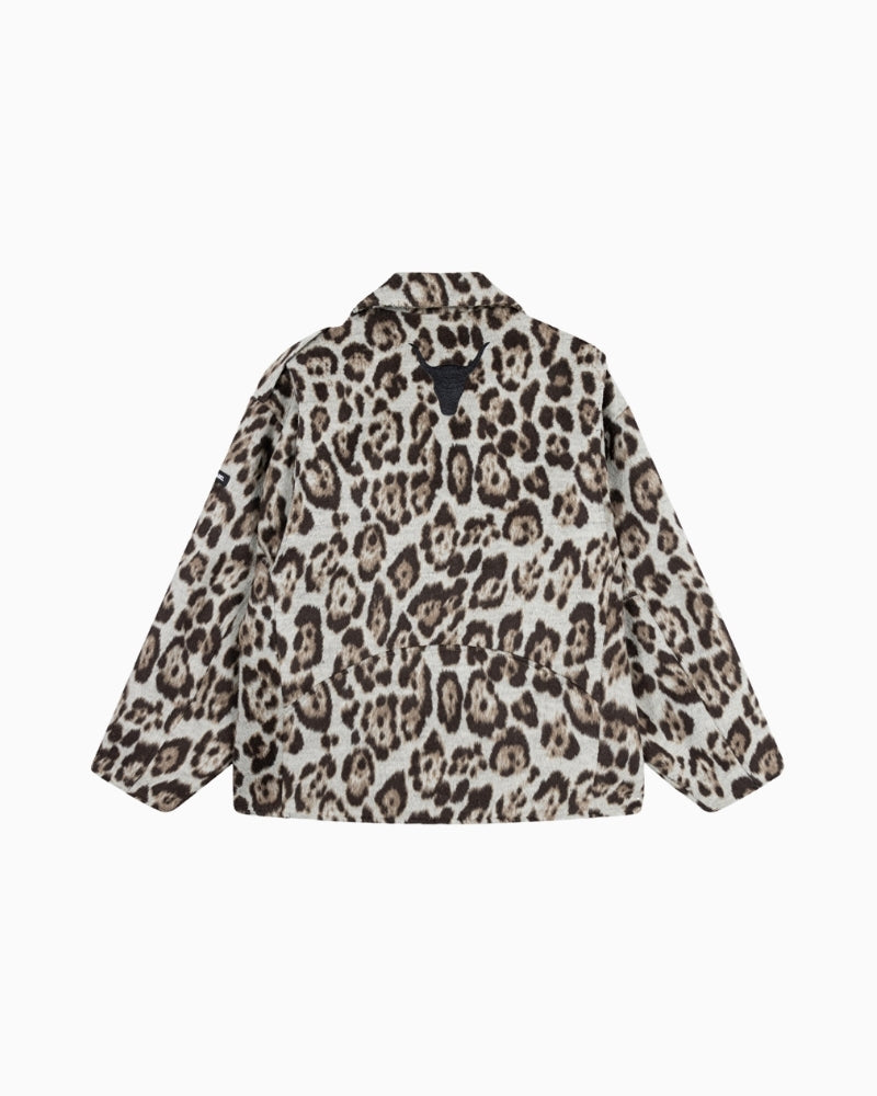 Back view of Alix animal print jacket with bull embroidery detail