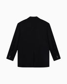 Back view of black grandad blazer with shoulder pads and button cuffs