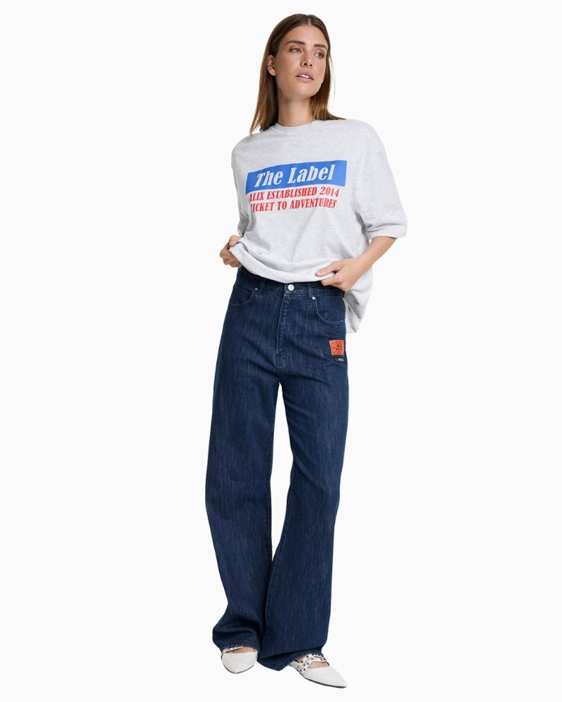 Alix The Label indigo denim pants with wide-leg cut and straight fit