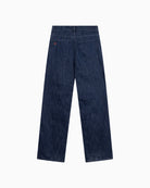 Back view of Alix denim pants with bull embroidery on back pocket