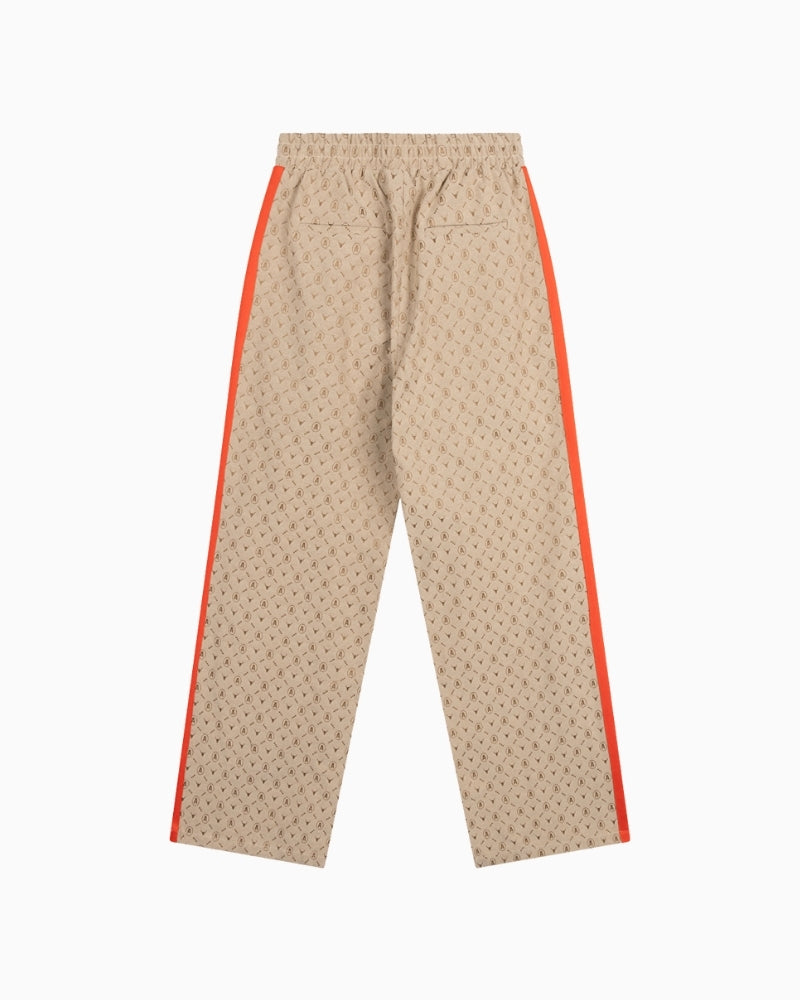 Back view of Alix wide-leg logo pants in camel with relaxed cut