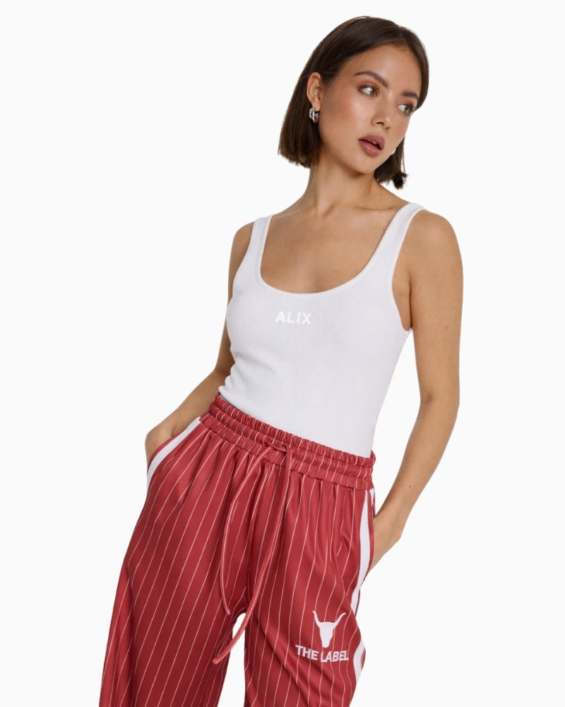 Woman wearing Alix The Label rib tank top soft white – Áines Boutique