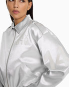 Alix The Label shiny artwork bomber jacket silver side view – Áines Boutique