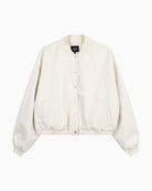 Front view showing textured fabric and bomber silhouette on ALIX jacket