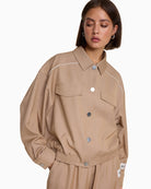 Alix The Label 2 tone jacket camel front view with button closure