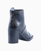 Back view of black Alpe boot with zip and silver studs