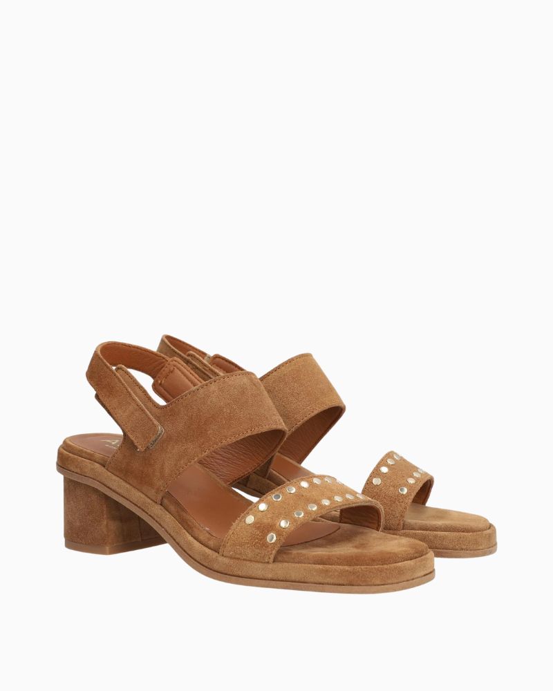 Alpe Sena 2 brown leather sandals with 5cm heel and square toe